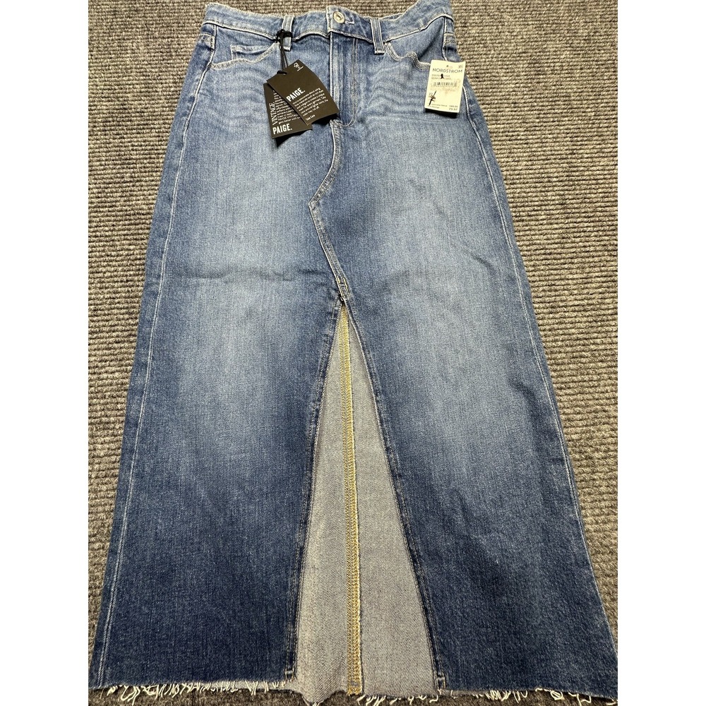 Paige Meadow‎ Midi Skirt Womens 23 Denim Sedna Distressed Raw Hem Vintage Look